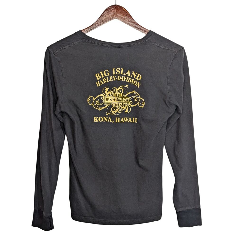 Harley-Davidson Kona Big Island Hawaii Women's Long Slv Shirt Sz M Black Gold - Picture 2 of 6